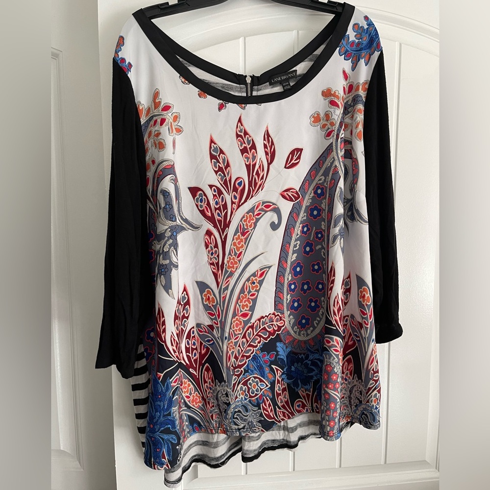 Lane Bryant 3/4 length blouse with zip down back.